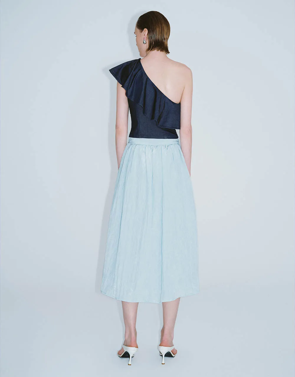 Elastic Waist Midi A-Line Skirt