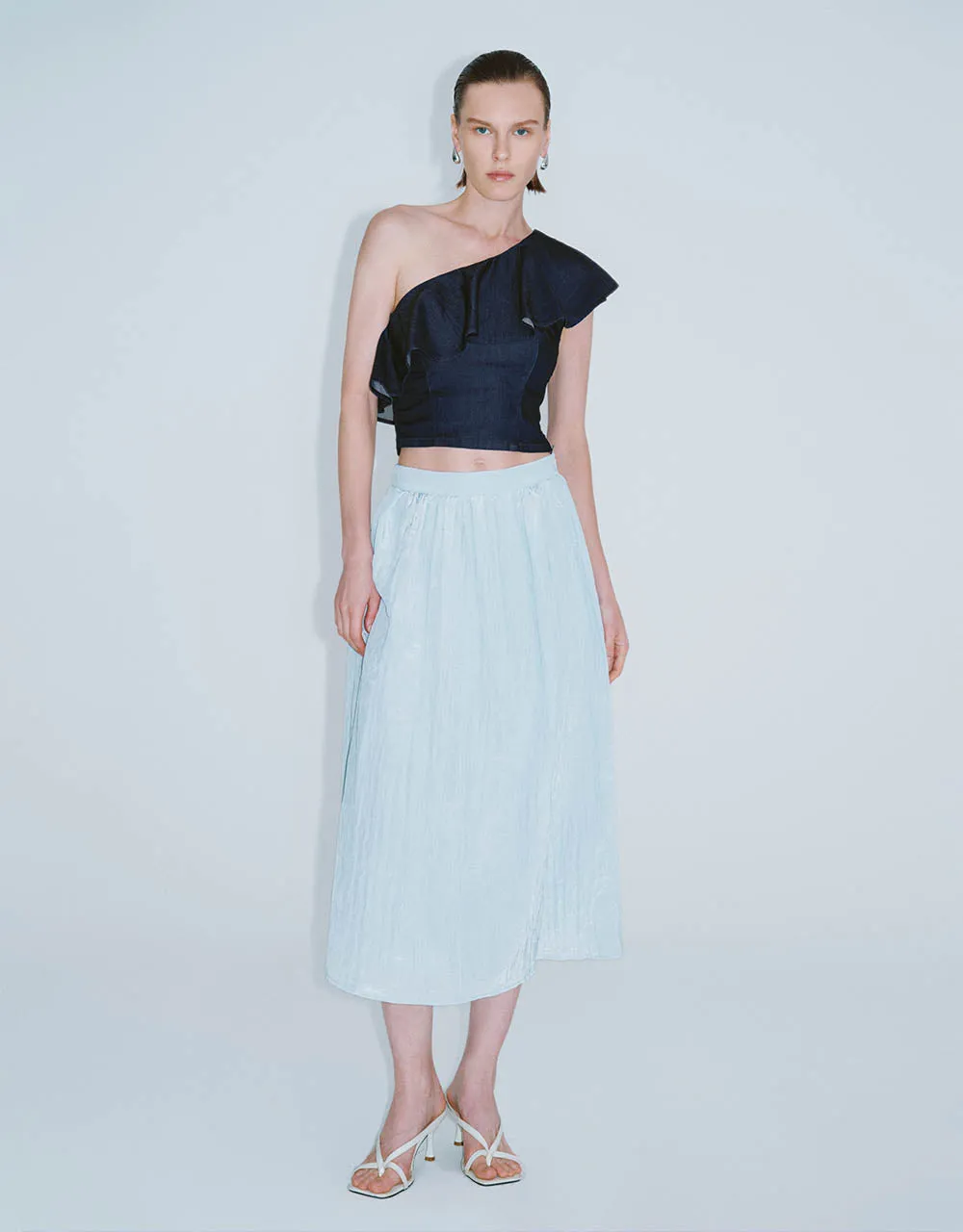 Elastic Waist Midi A-Line Skirt