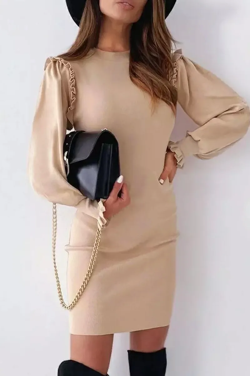 Elegant Solid Patchwork O Neck Pencil Skirt Dresses(4 Colors)