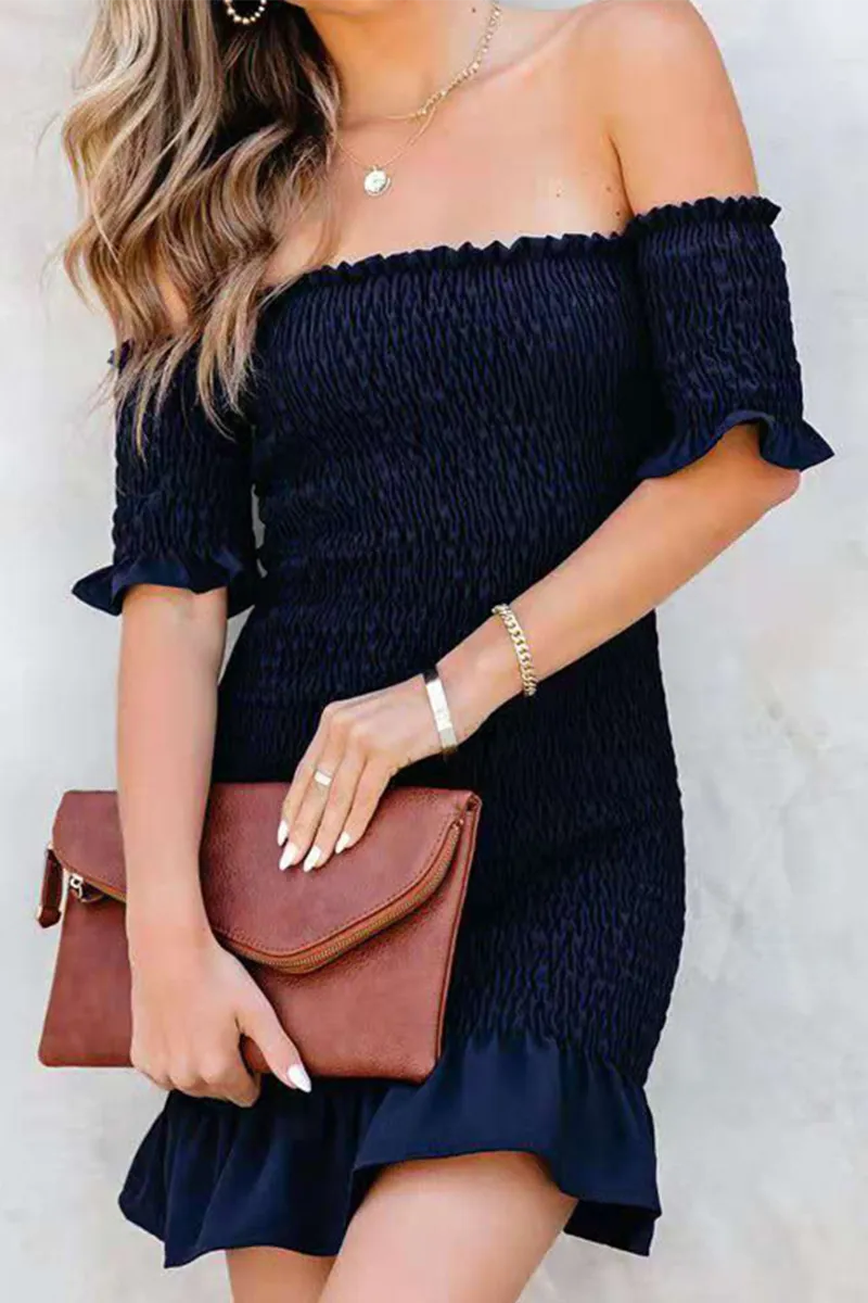 Elegant Solid Split Joint Fold Strapless Pencil Skirt Dresses