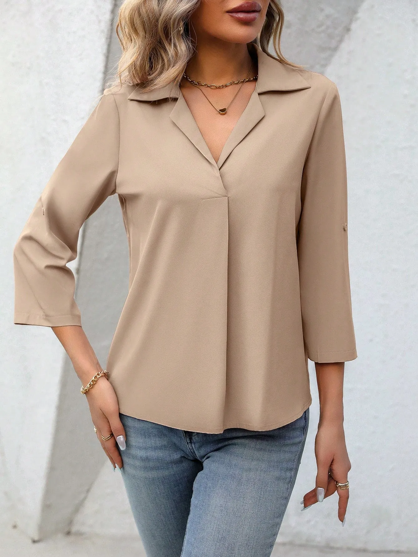 Essnce Solid Color Long Sleeve Blouse