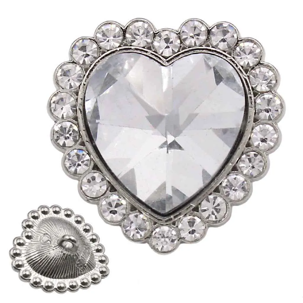 Exquisite Heart-Shaped  Crystal Rhinestone Metal Sewing Buttons 20pcs