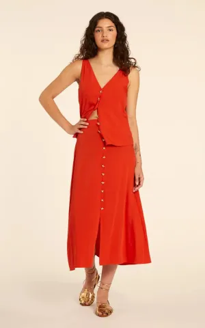 Falda Midi Abotonada Rojo