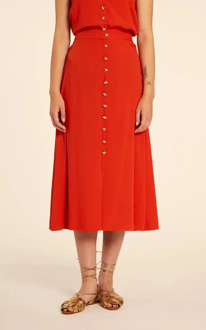 Falda Midi Abotonada Rojo