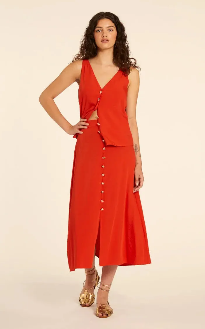 Falda Midi Abotonada Rojo