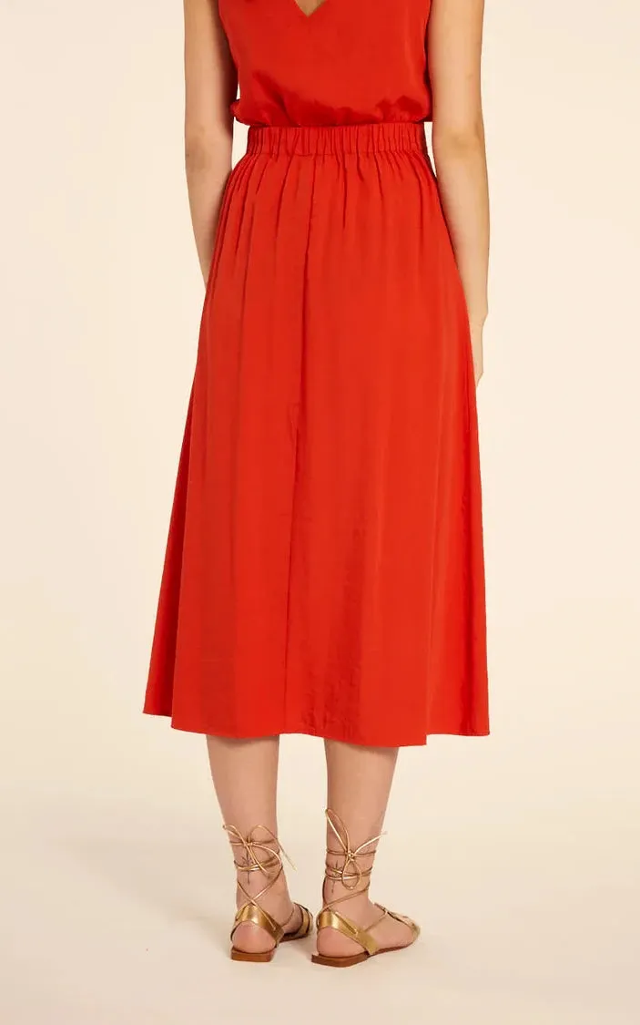 Falda Midi Abotonada Rojo