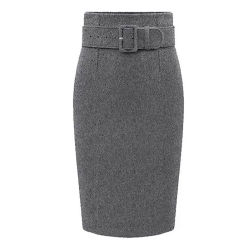 Fashion Knee Length Skirt Ladies Front Sashes Pencil Skirts Female