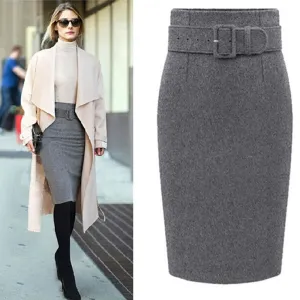 Fashion Knee Length Skirt Ladies Front Sashes Pencil Skirts Female