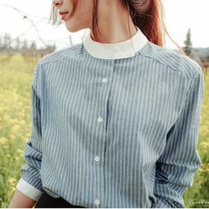 Fashion Long Sleeve Striped Blouse Plus Size Women Blouses and Shirts