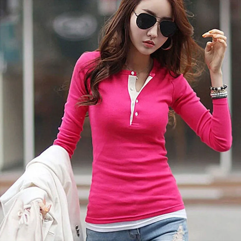 Fashion Women Long Sleeve White Blouses Button Cotton Shirts Casual Slim Bodycon Tops Sweater Blouse