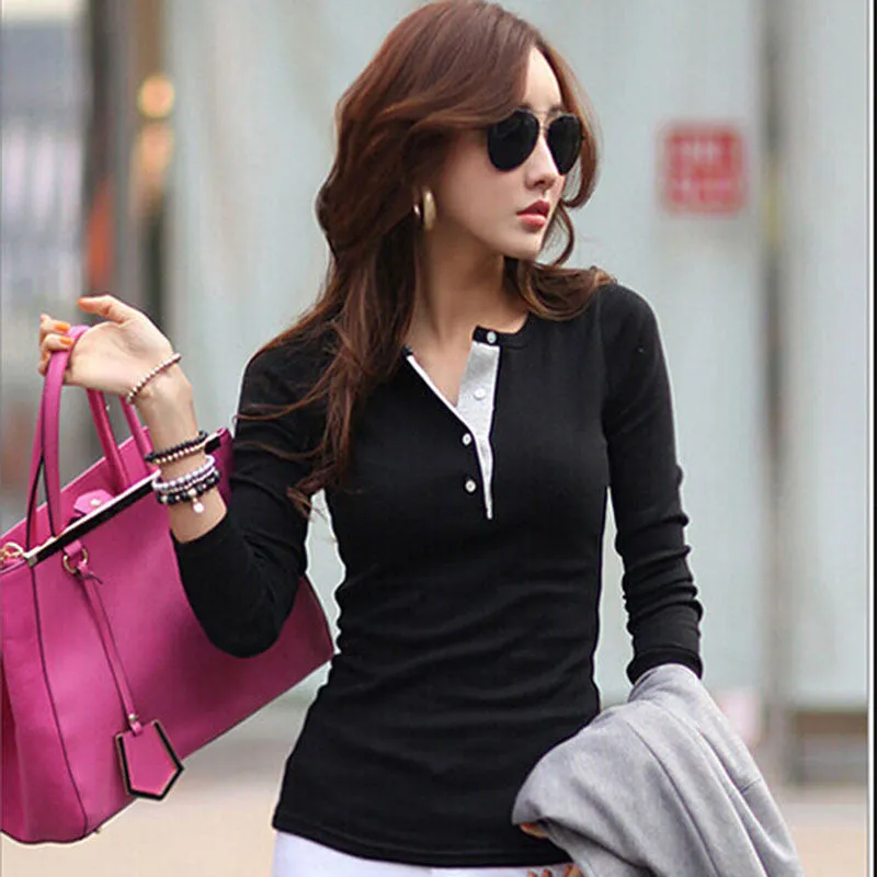 Fashion Women Long Sleeve White Blouses Button Cotton Shirts Casual Slim Bodycon Tops Sweater Blouse