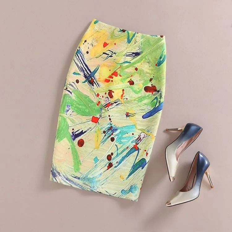 Fashion Women Print Office Skirt Spring Summer Knee-Length Pencil Back Split Skirts High Quality Faldas Saia Midi Femme