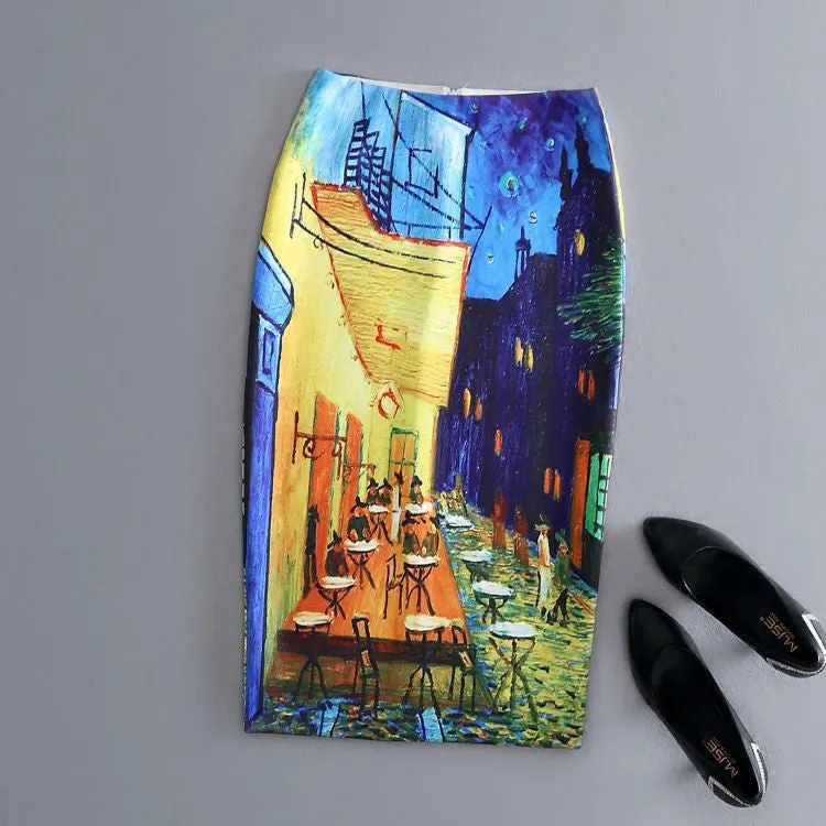 Fashion Women Print Office Skirt Spring Summer Knee-Length Pencil Back Split Skirts High Quality Faldas Saia Midi Femme