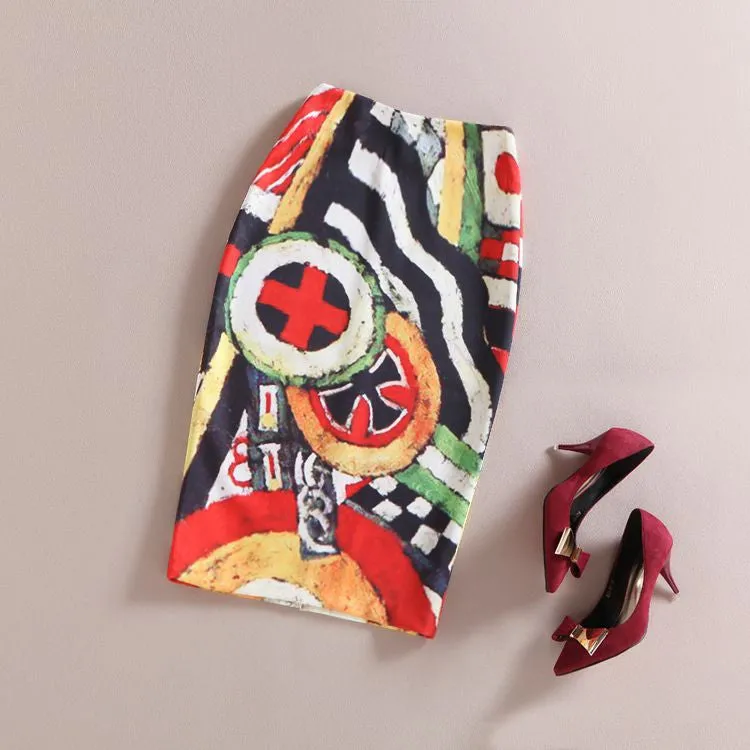 Fashion Women Print Office Skirt Spring Summer Knee-Length Pencil Back Split Skirts High Quality Faldas Saia Midi Femme