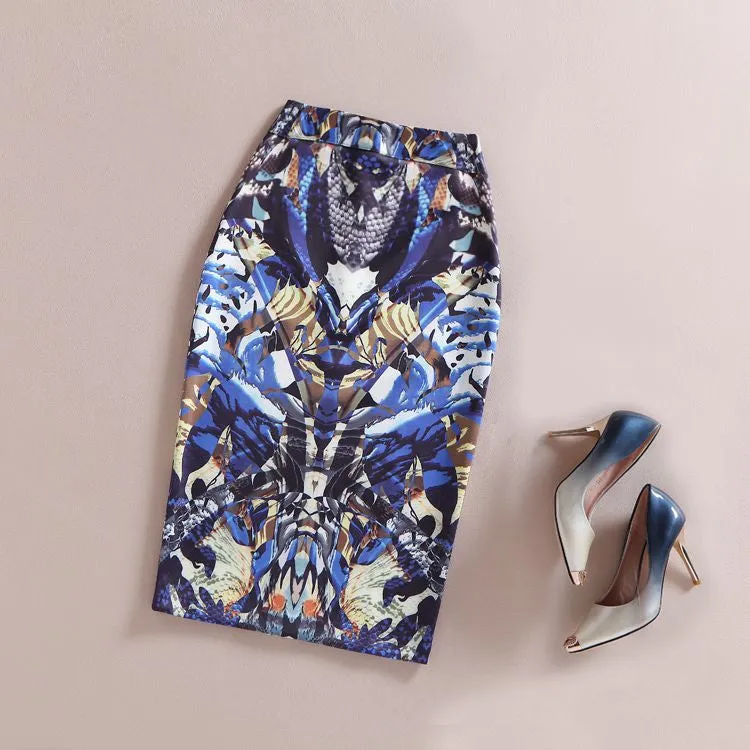 Fashion Women Print Office Skirt Spring Summer Knee-Length Pencil Back Split Skirts High Quality Faldas Saia Midi Femme