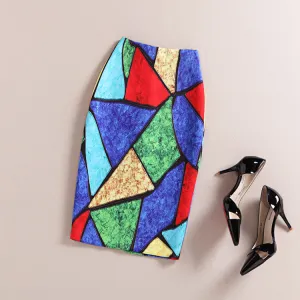 Fashion Women Print Office Skirt Spring Summer Knee-Length Pencil Back Split Skirts High Quality Faldas Saia Midi Femme