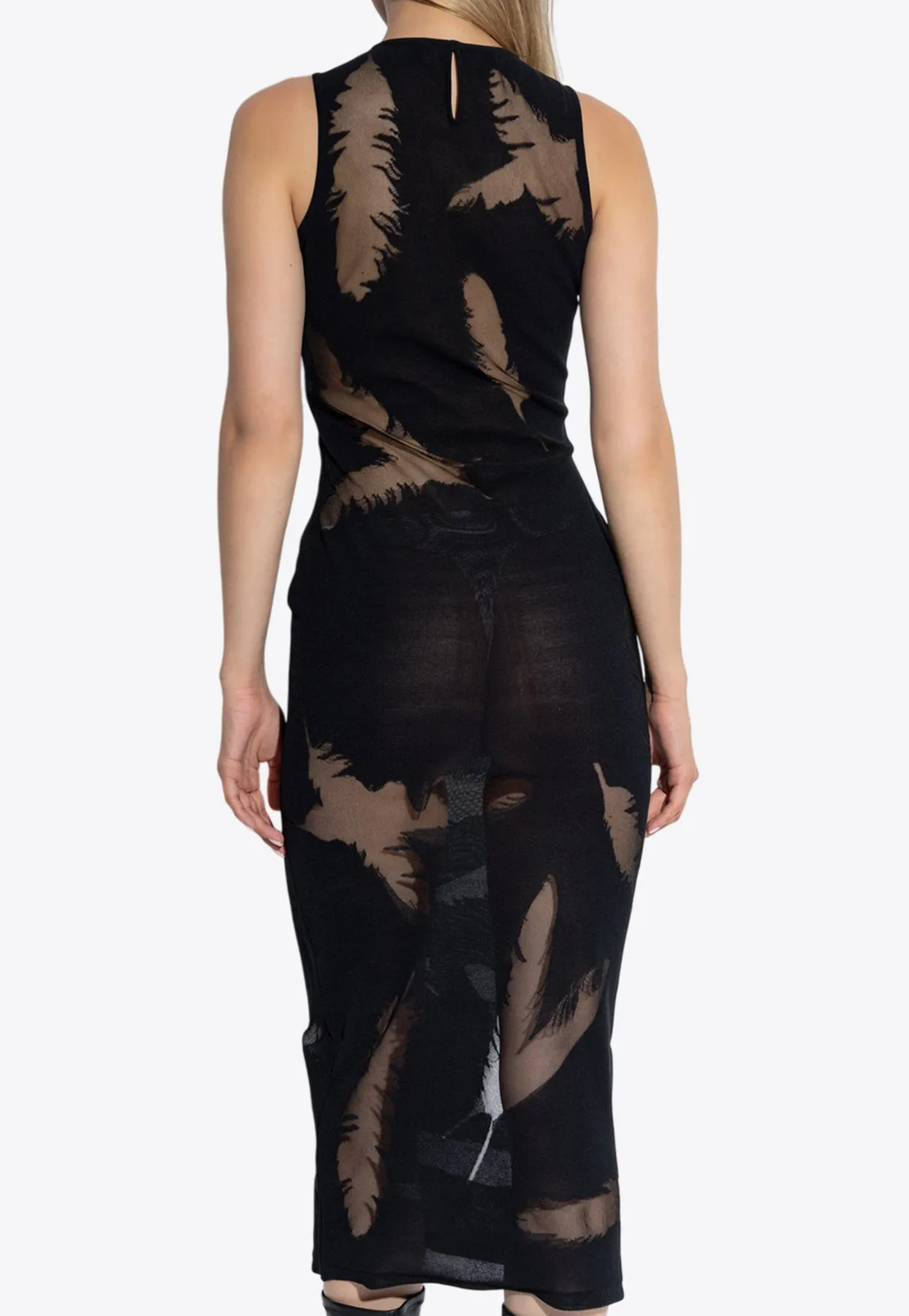 Feather Intarsia Midi Pencil Dress