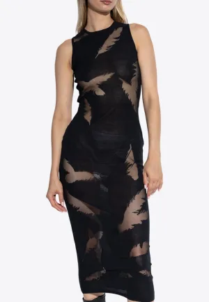 Feather Intarsia Midi Pencil Dress