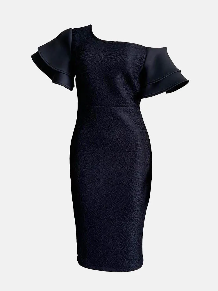 Flounce Oblique Collar Pencil Dresses