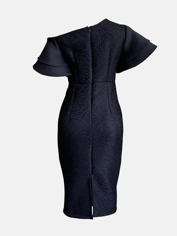 Flounce Oblique Collar Pencil Dresses