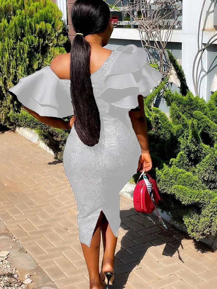 Flounce Oblique Collar Pencil Dresses