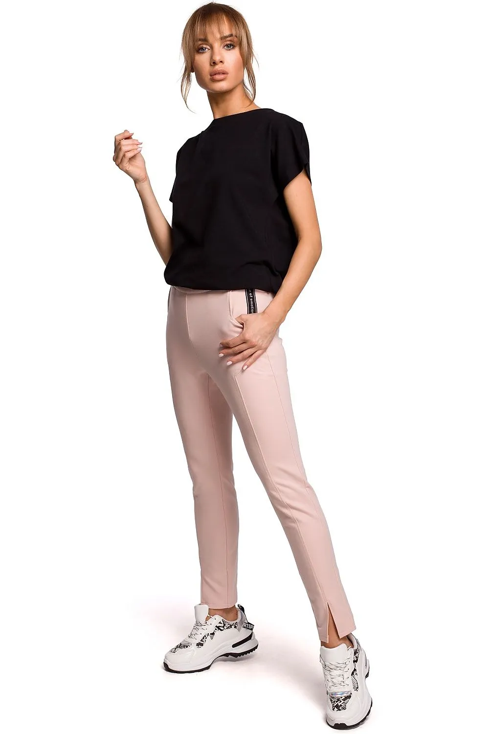 Front Slit Straight-Leg Trousers