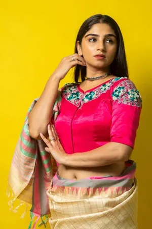 Fuchsia Pink Embroidered Silk Blouse