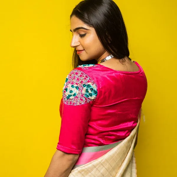 Fuchsia Pink Embroidered Silk Blouse