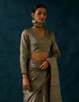 Full Sleeves Blouse in Black Silver Zari (Handloom)
