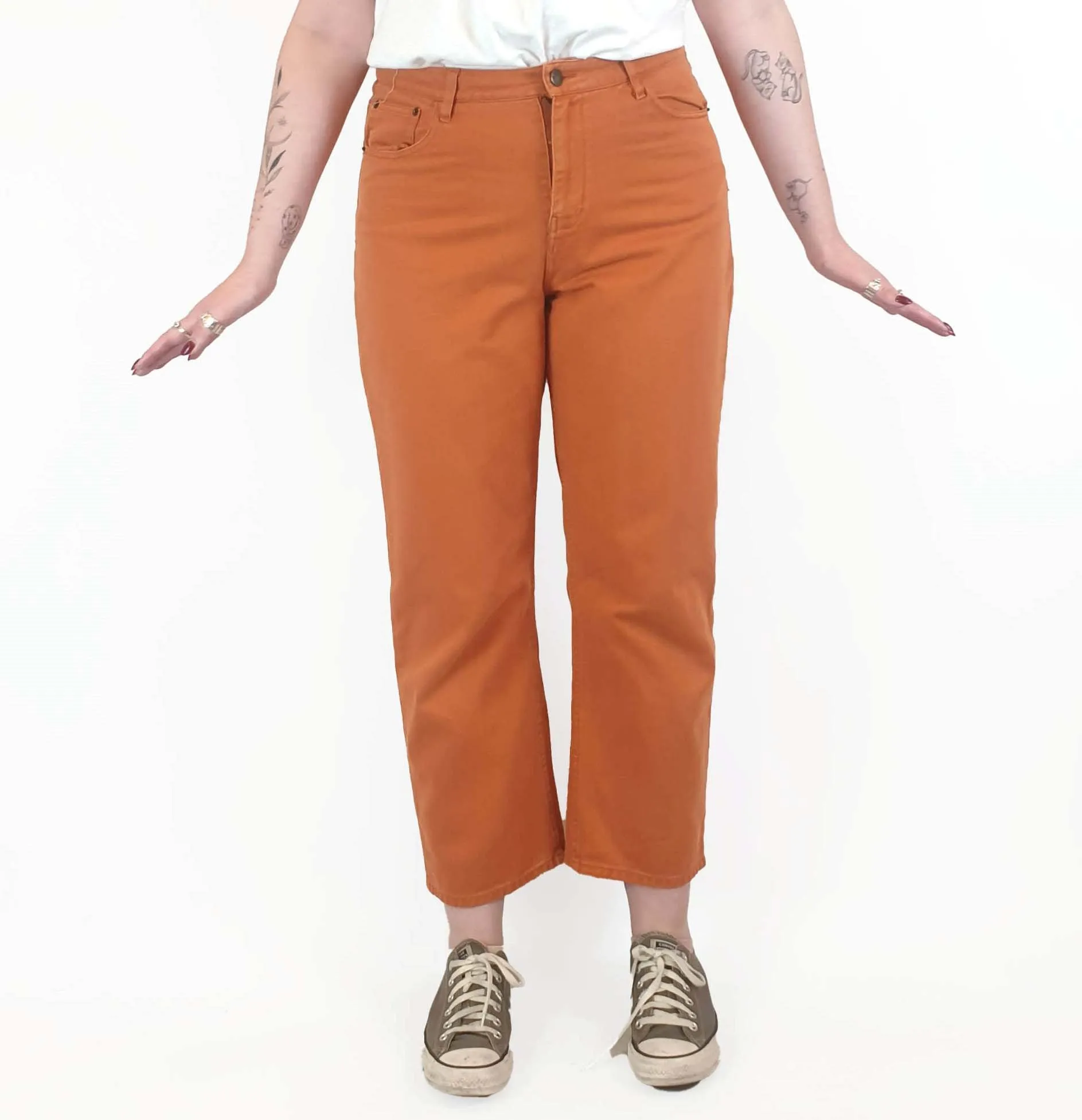 Gorman orange straight leg jeans size 14, best fits size 12-14