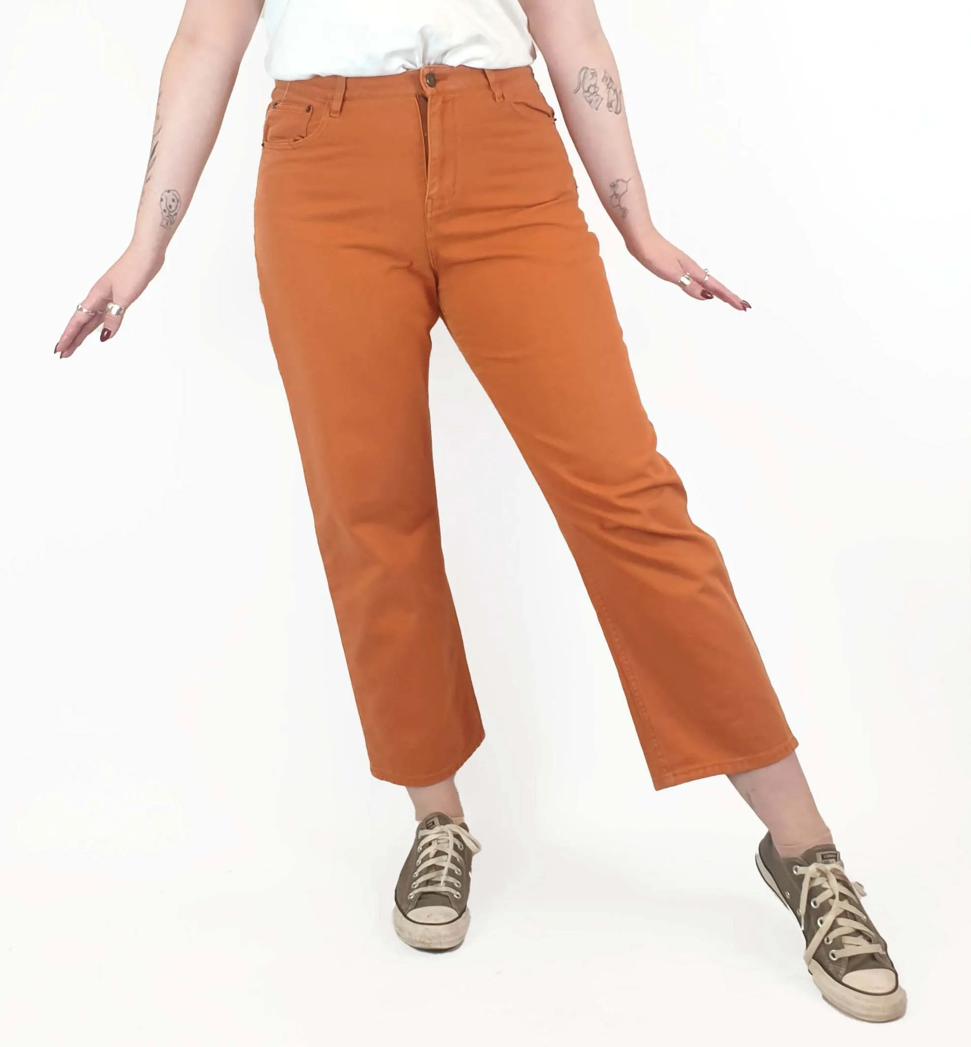 Gorman orange straight leg jeans size 14, best fits size 12-14