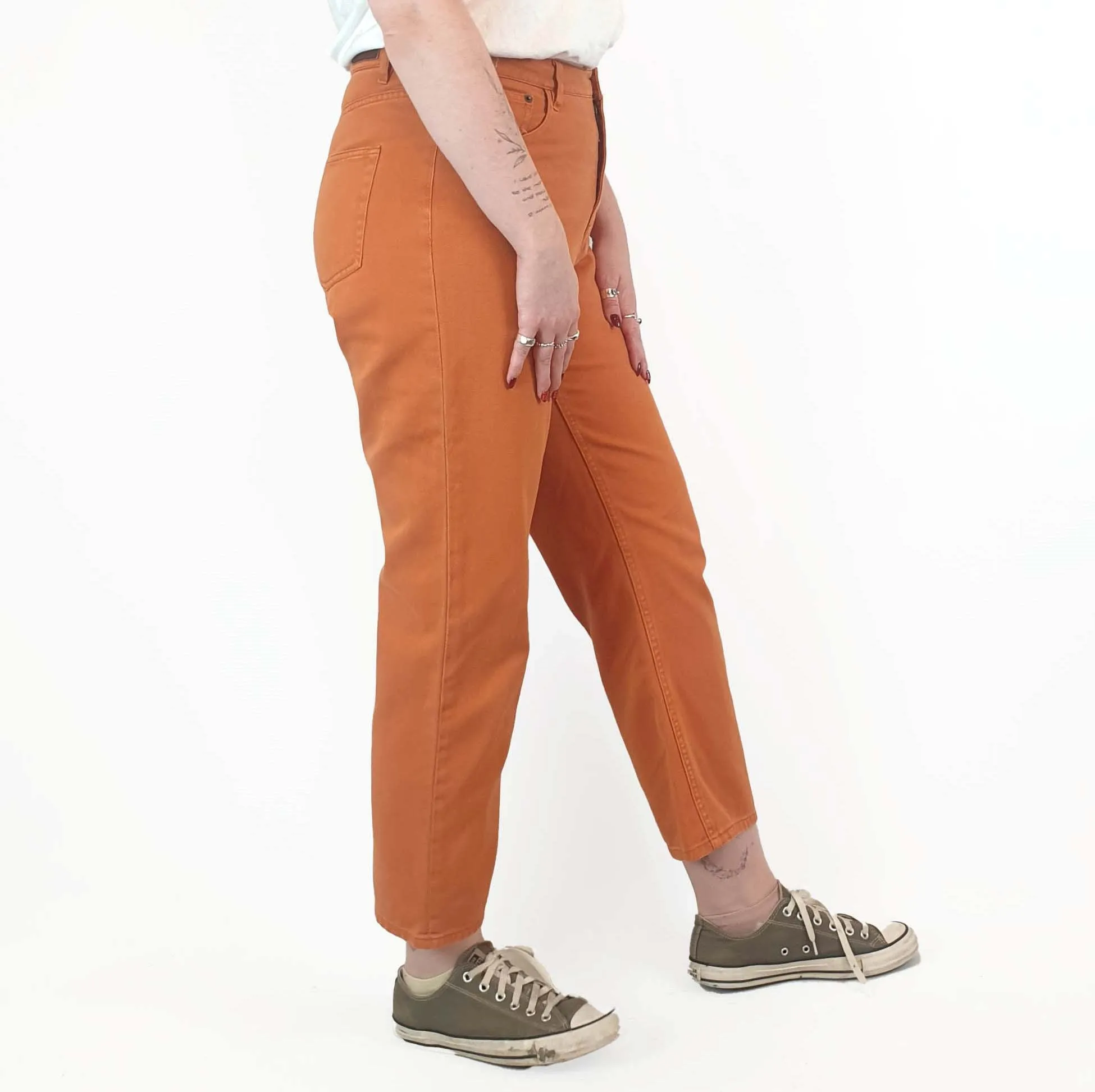 Gorman orange straight leg jeans size 14, best fits size 12-14
