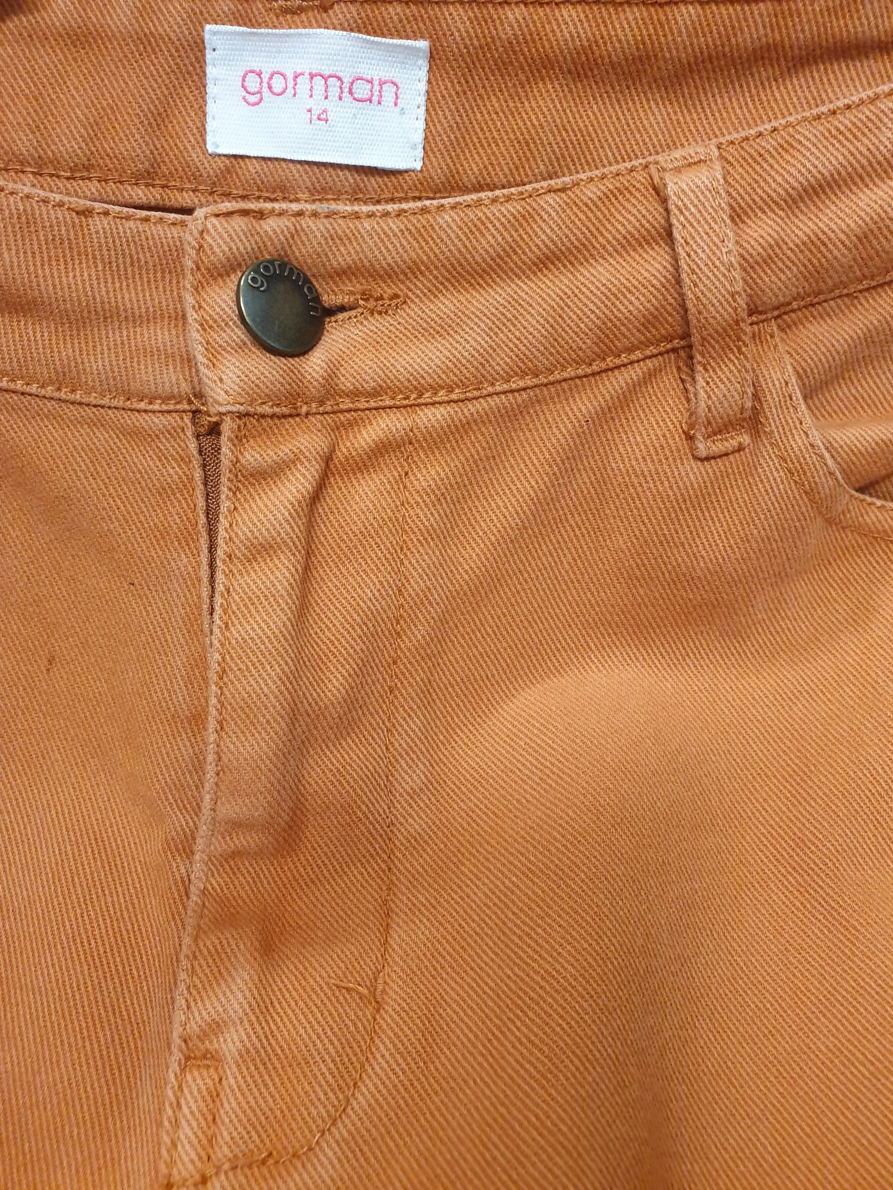 Gorman orange straight leg jeans size 14, best fits size 12-14