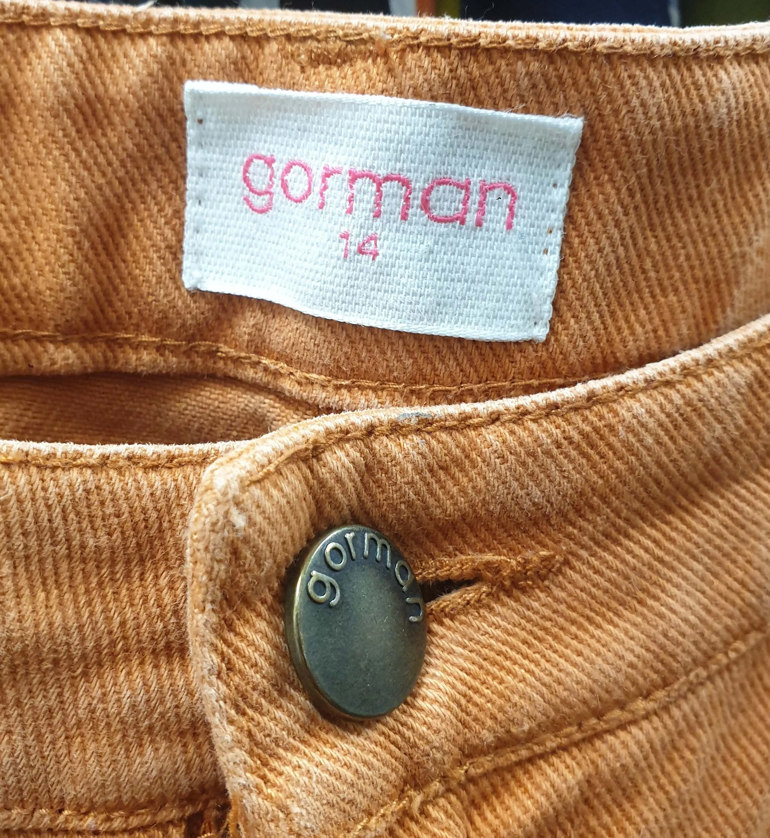 Gorman orange straight leg jeans size 14, best fits size 12-14