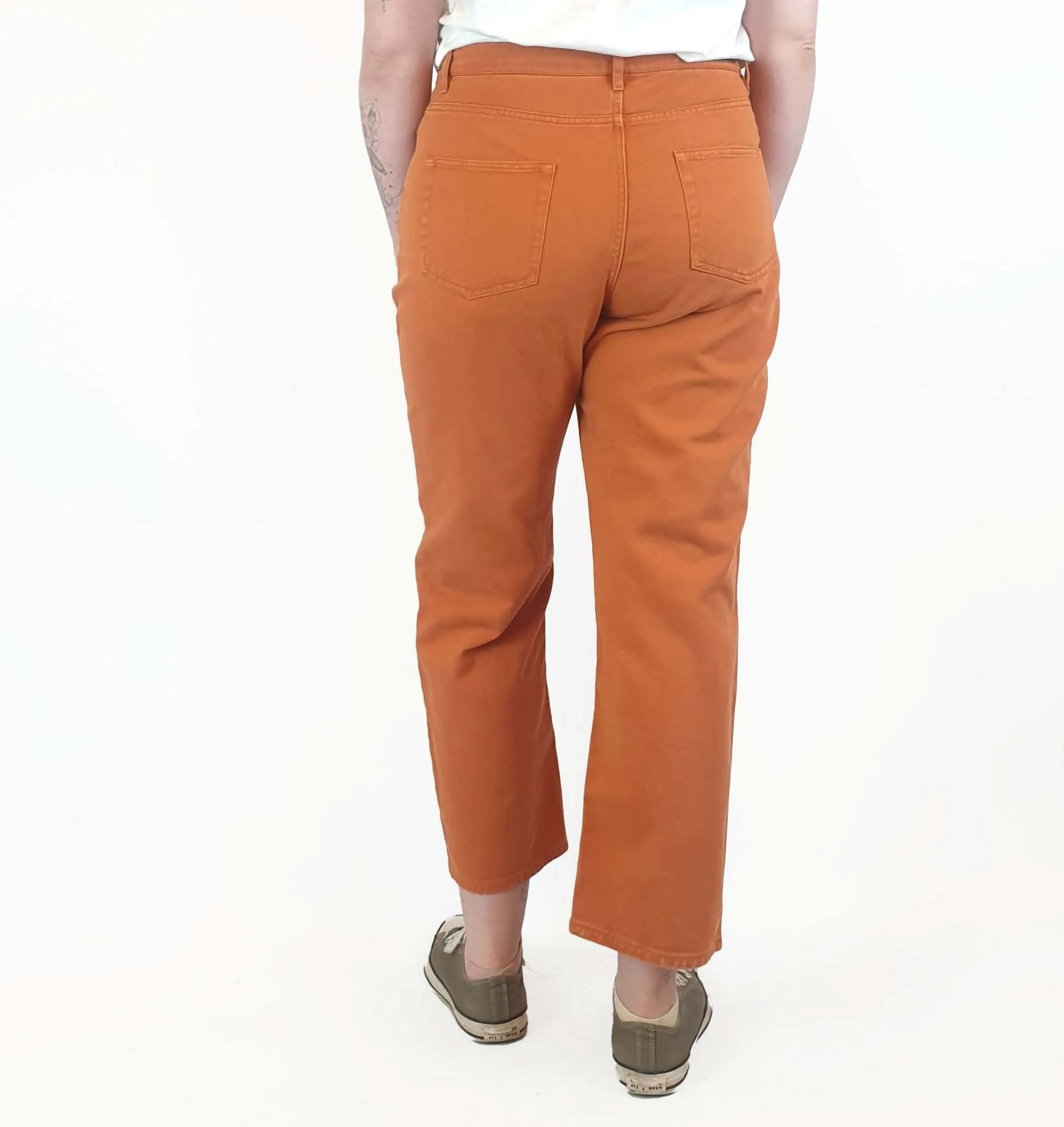 Gorman orange straight leg jeans size 14, best fits size 12-14