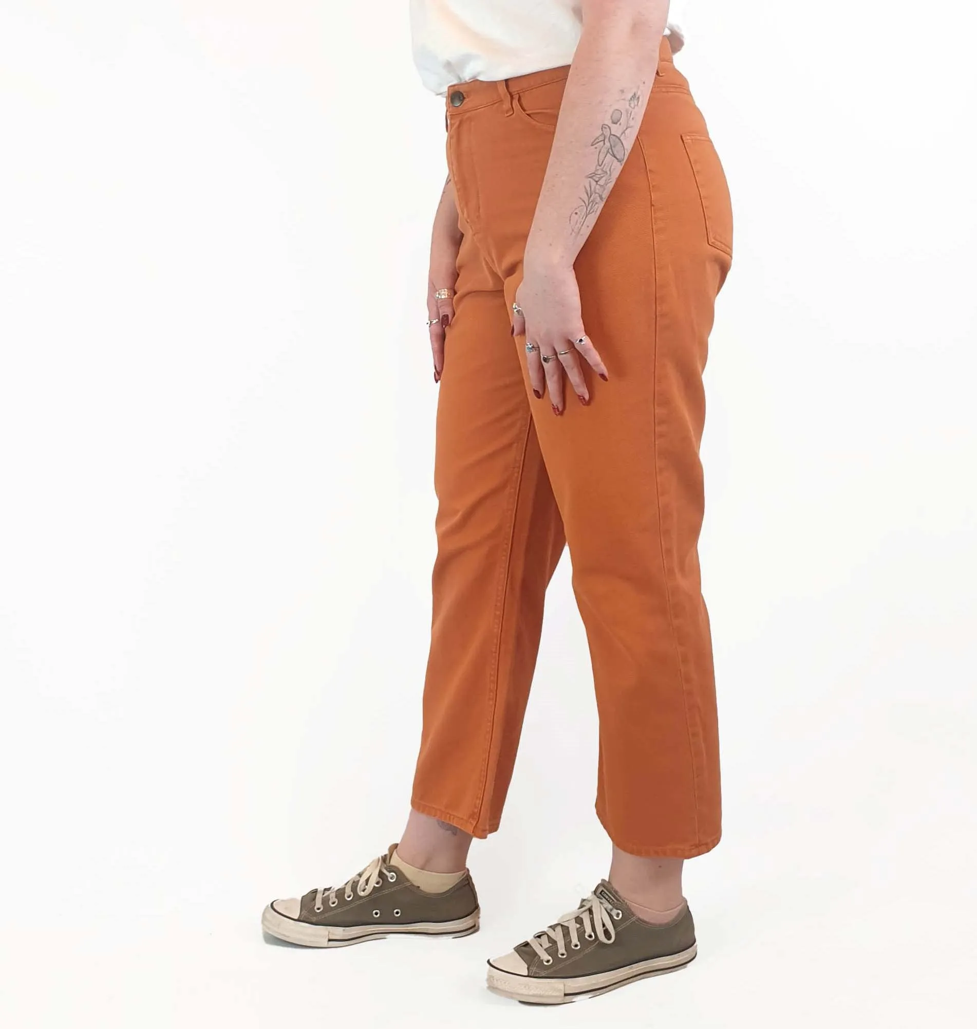Gorman orange straight leg jeans size 14, best fits size 12-14