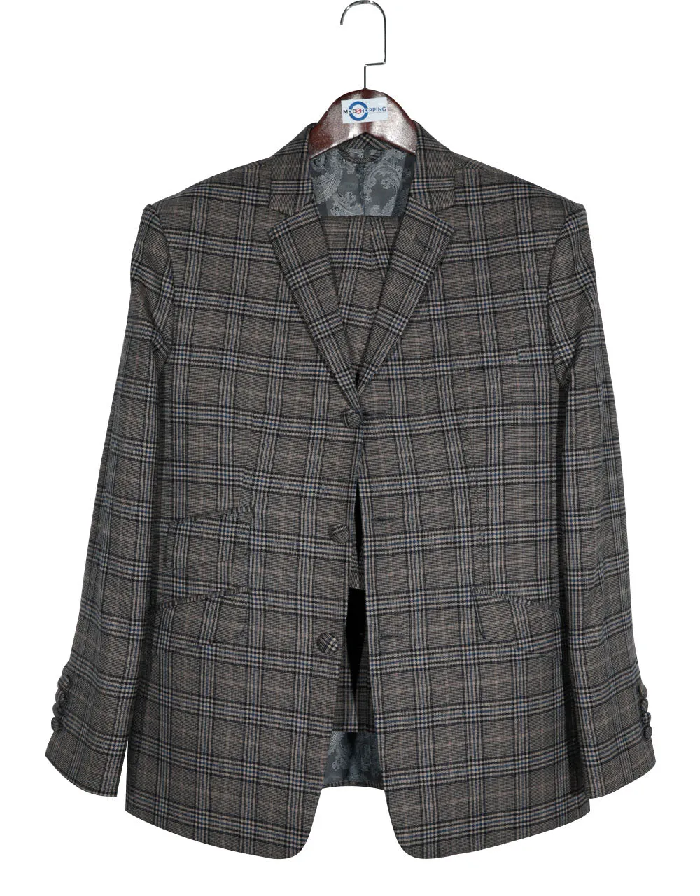 Grey Prince of Wales Check 3 Piece Suit