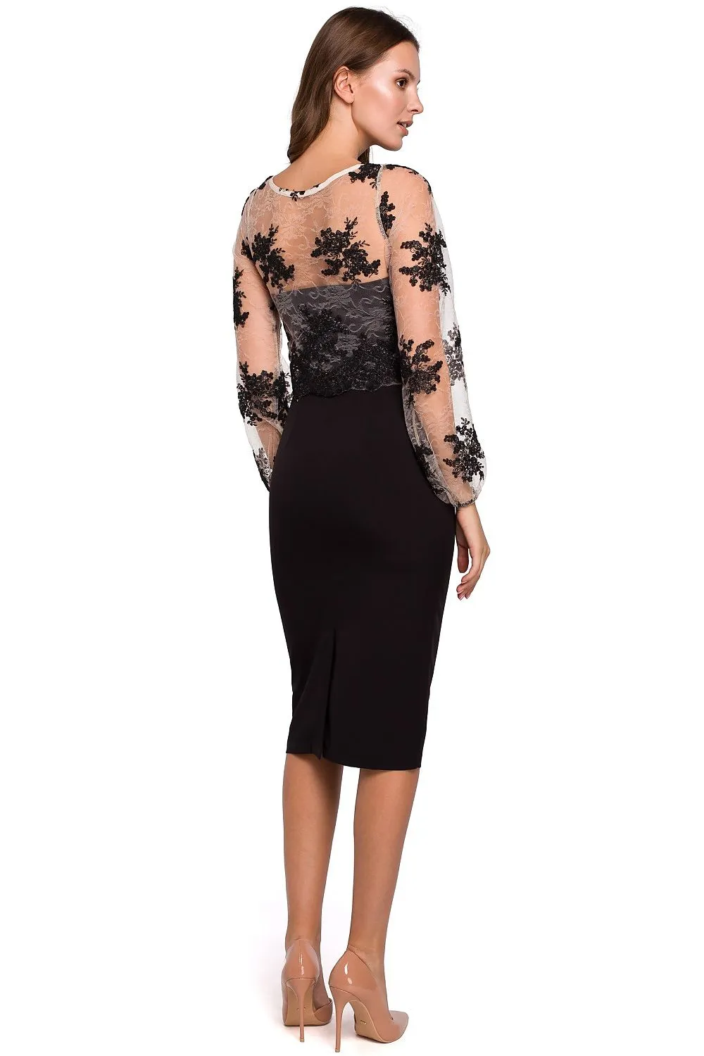 Guipure Detail Heart Neckline Pencil Dress