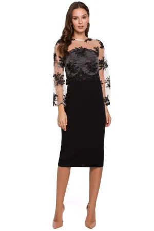 Guipure Detail Heart Neckline Pencil Dress