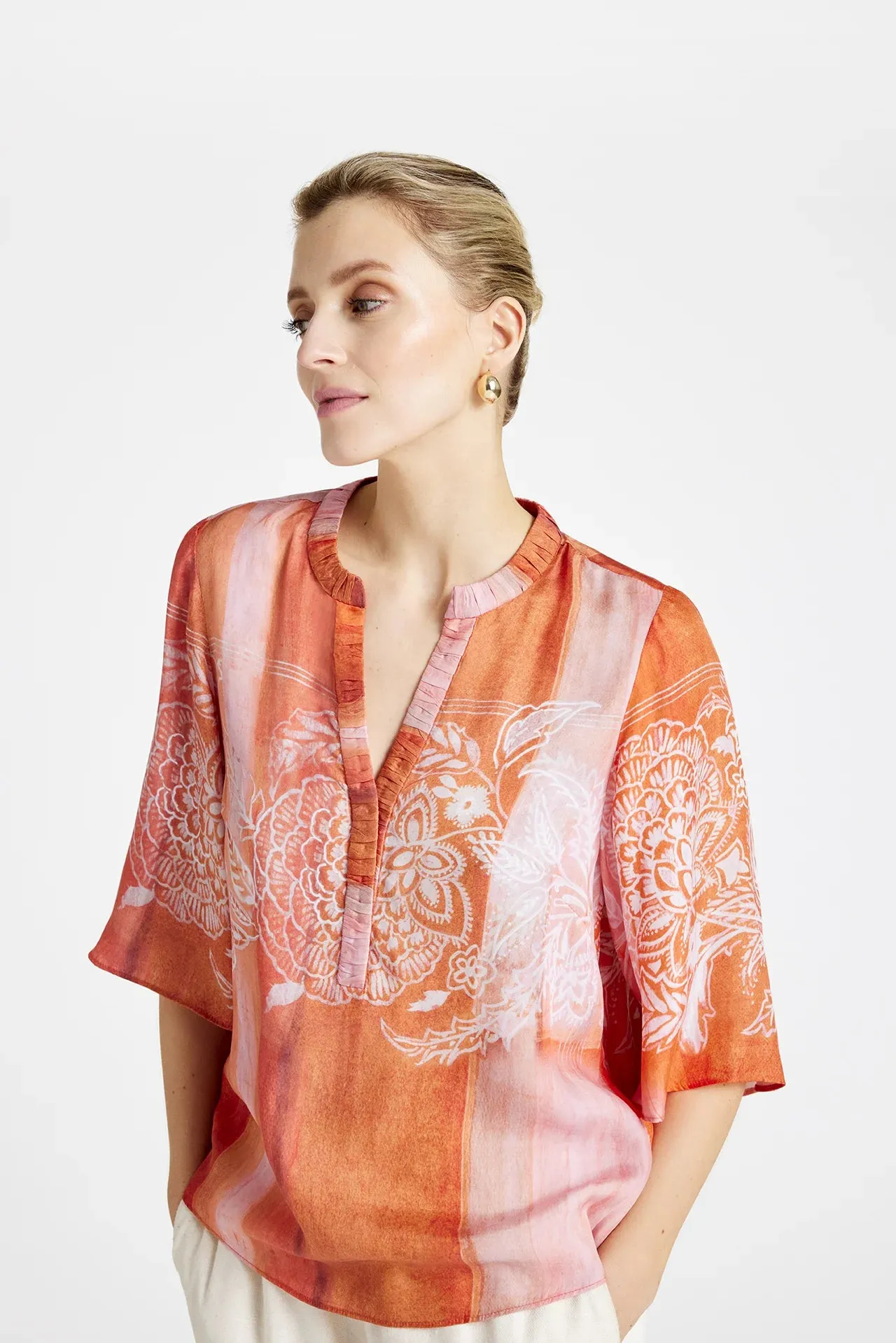 Gustav Anika Orange/Pink Botanic Print Blouse
