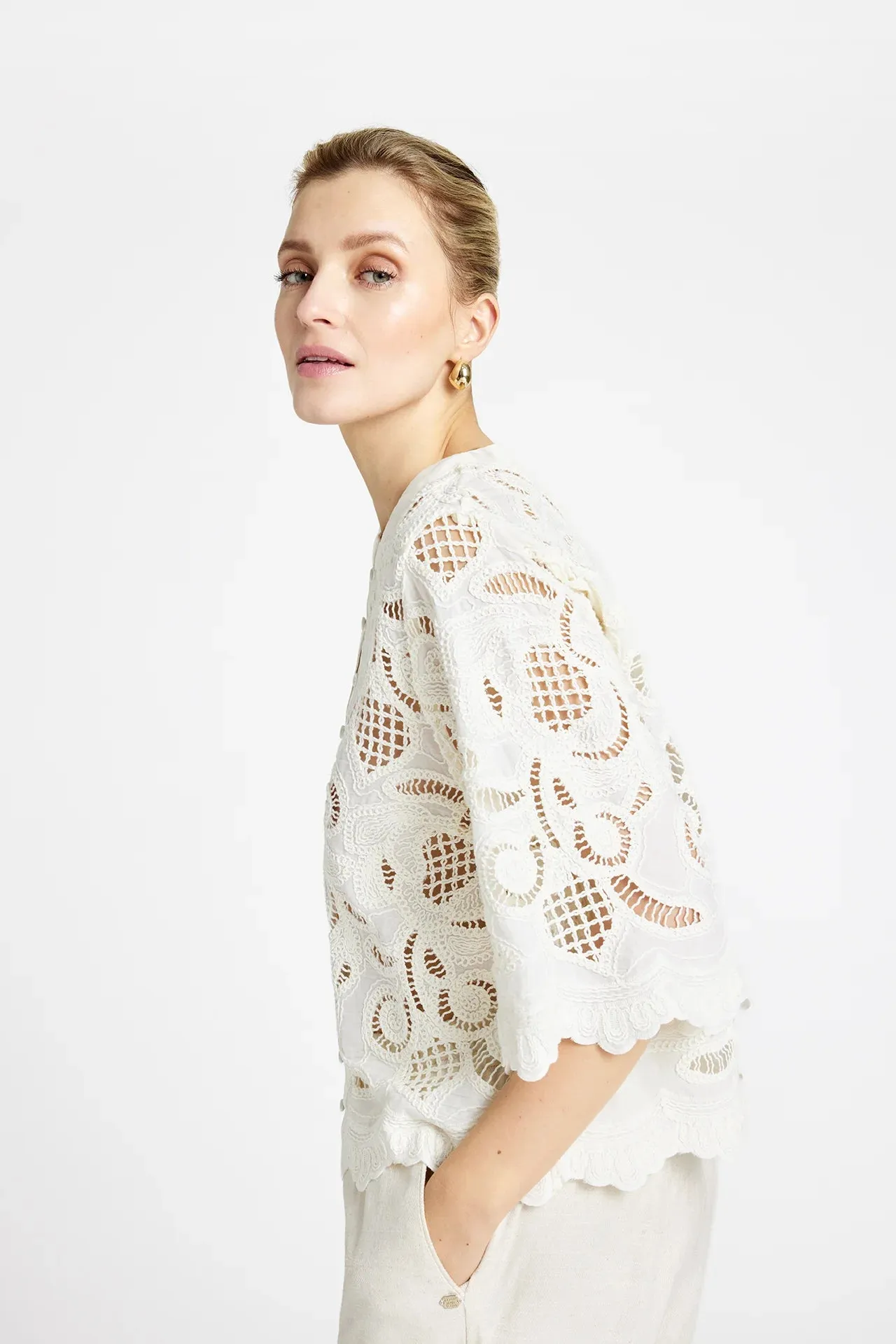 Gustav Grazia White Embroidered Lace Shirt