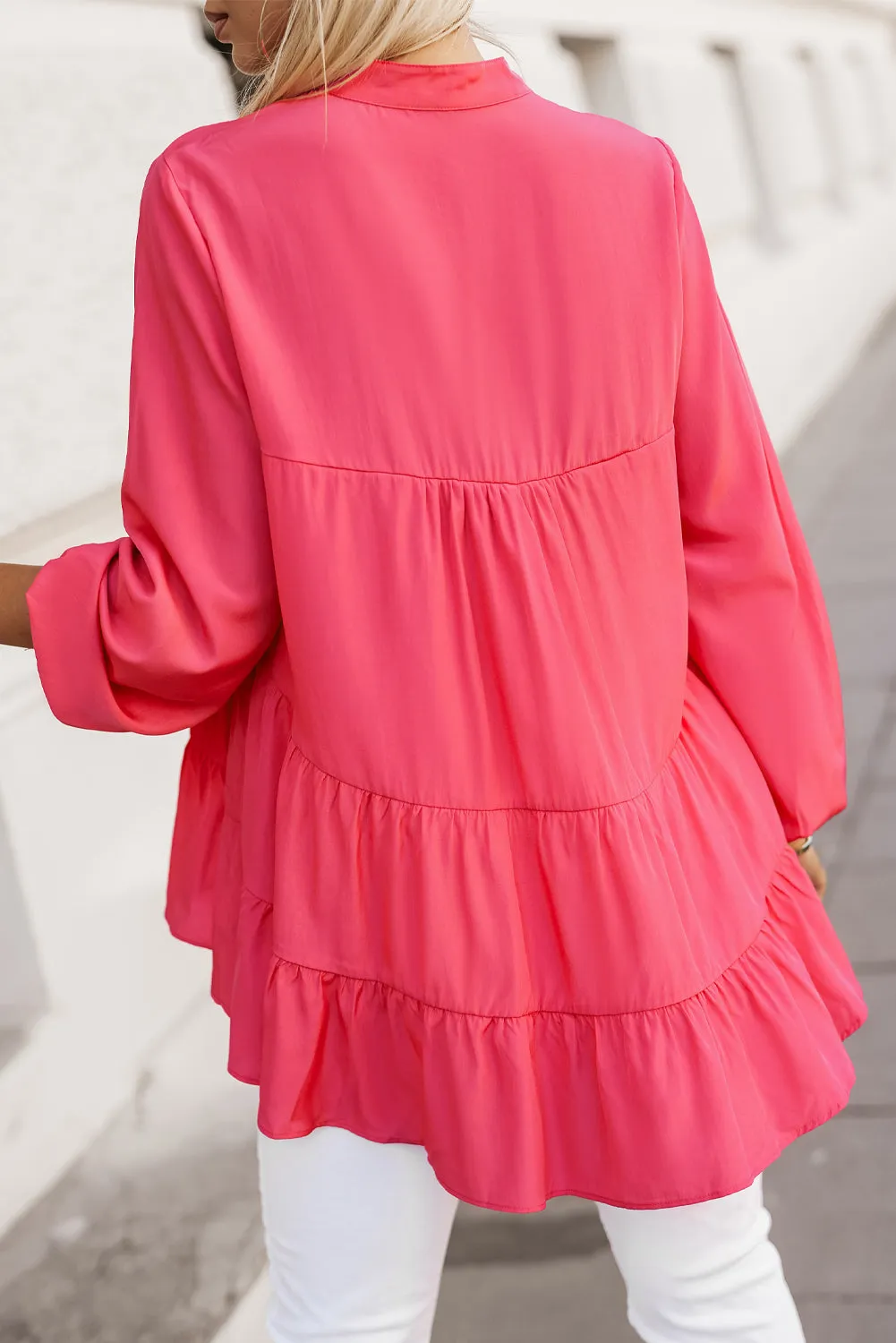 Half Buttoned Ruffle Tiered Blouse