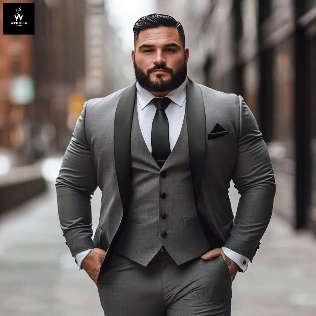 Handmade Grey Men's Custom Wedding Tuxedo Suit - Large Size Suits for Grooms