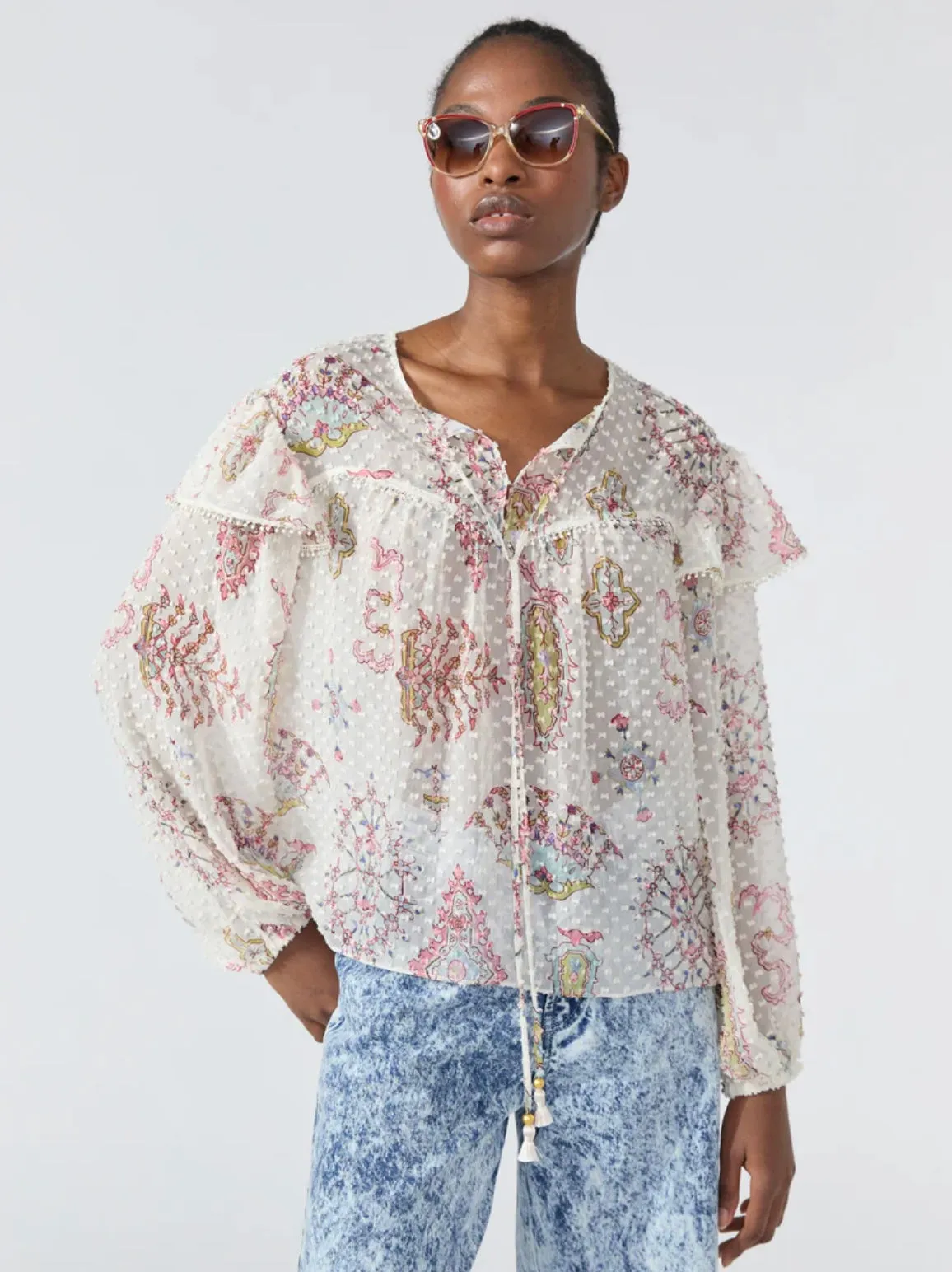 Hayley Menzies Dylan Ruffle Sleeve Blouse Oyster