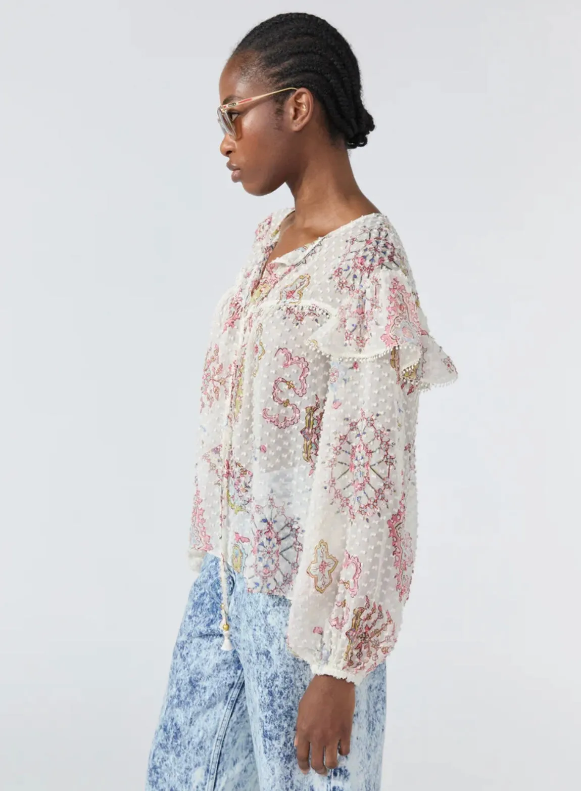 Hayley Menzies Dylan Ruffle Sleeve Blouse Oyster