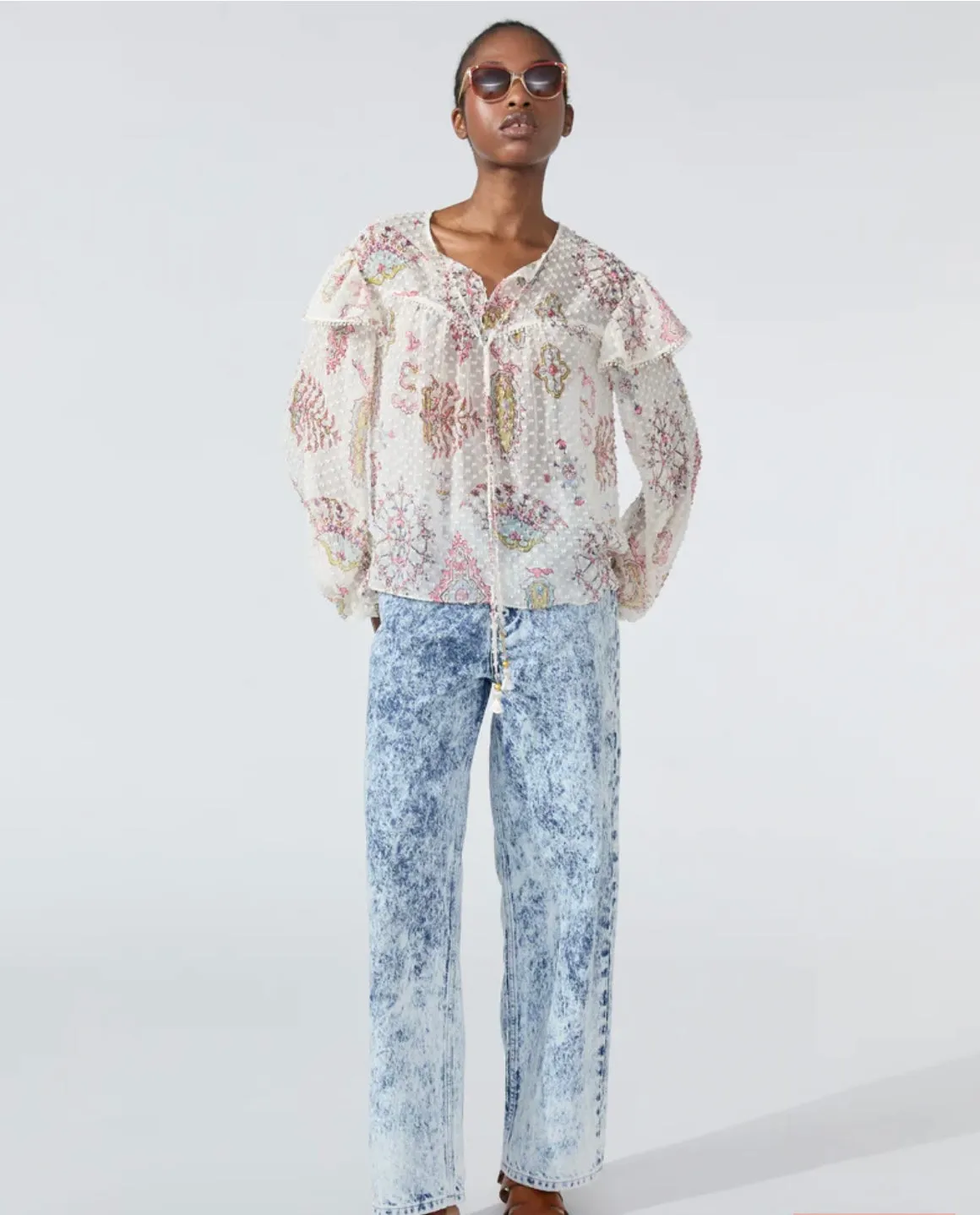 Hayley Menzies Dylan Ruffle Sleeve Blouse Oyster