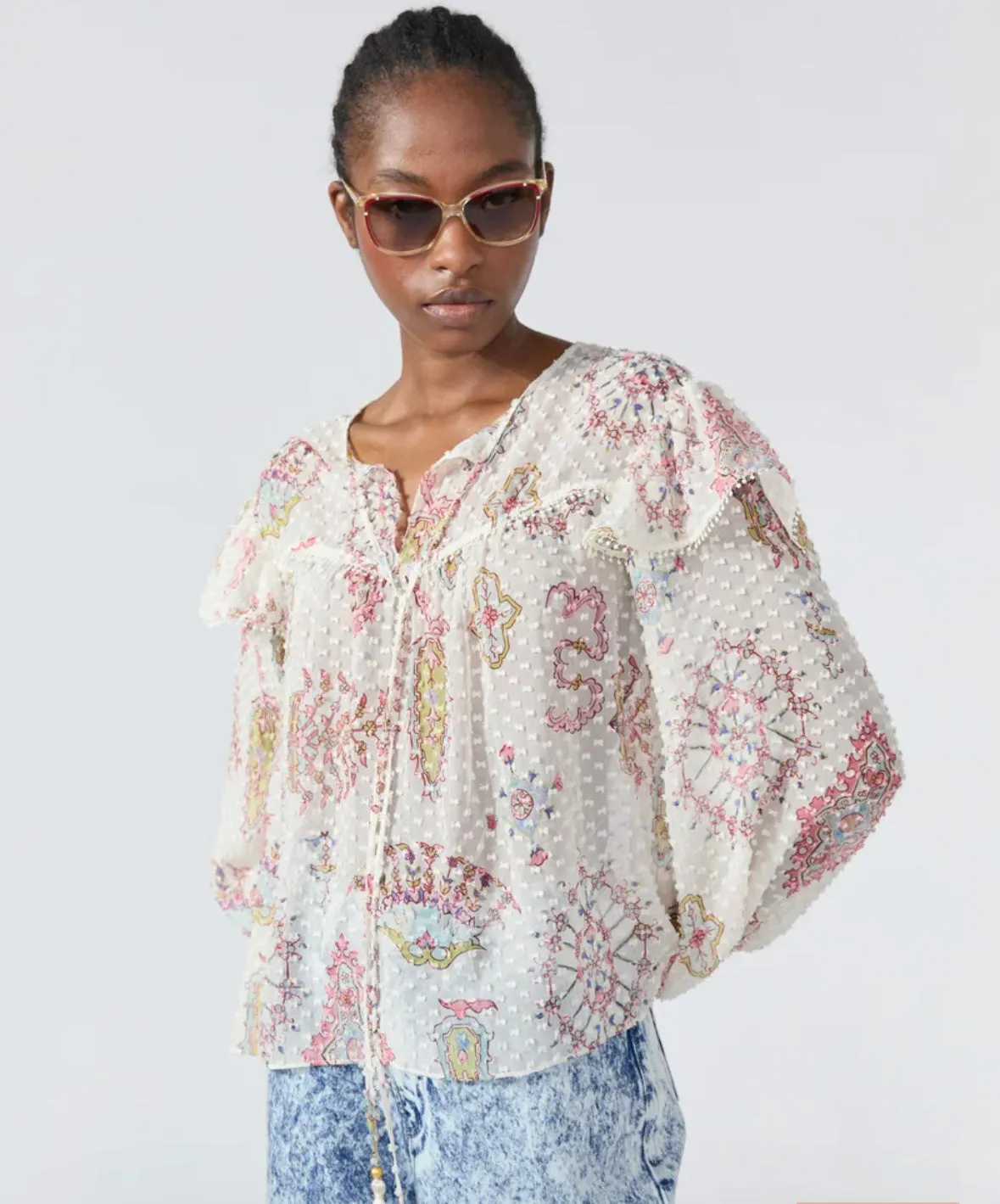 Hayley Menzies Dylan Ruffle Sleeve Blouse Oyster