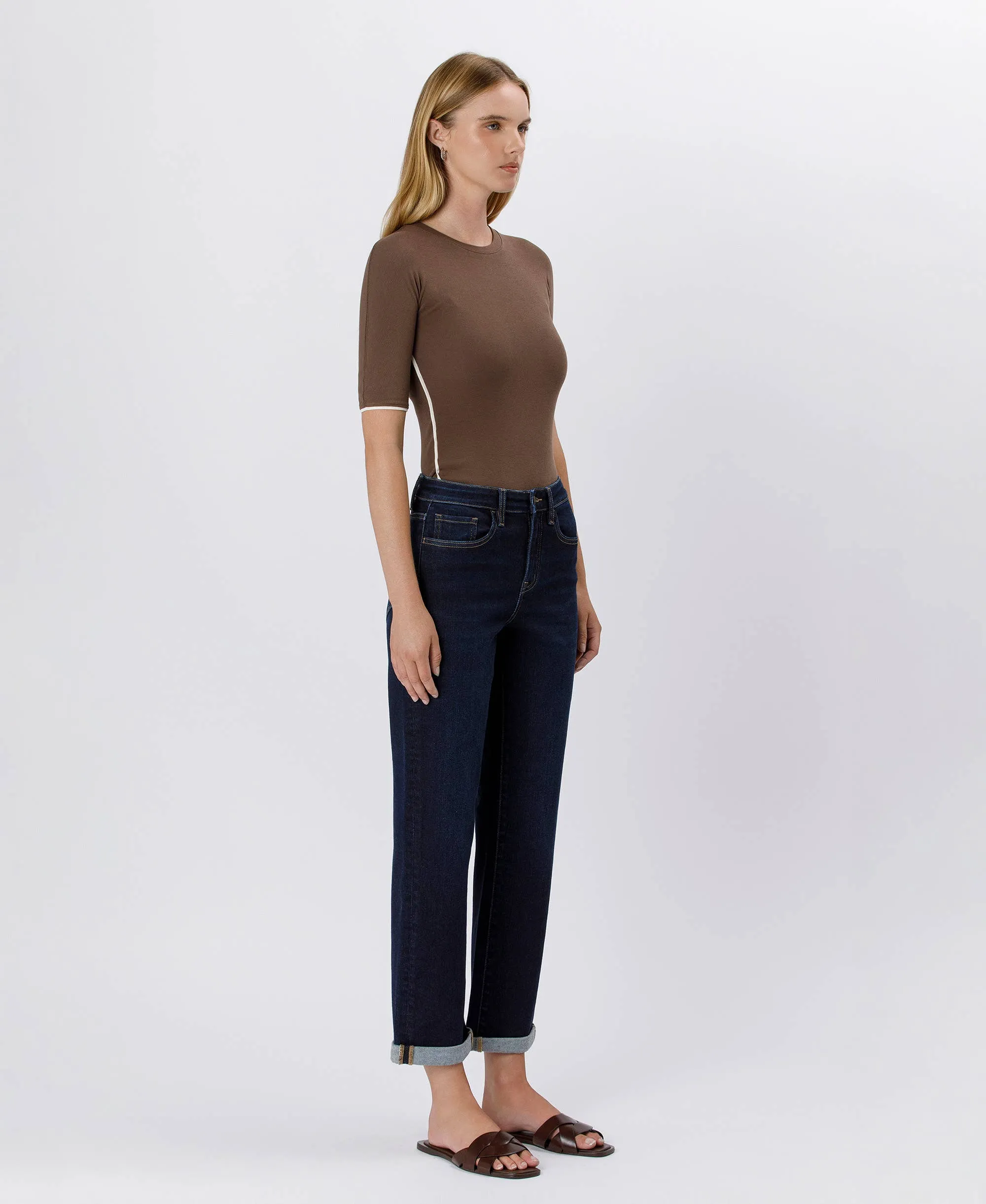 High Rise Cuffed Crop Straight