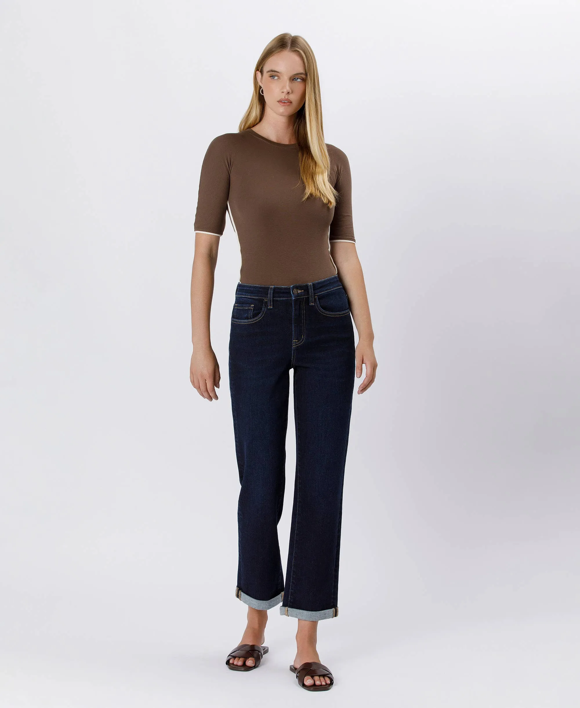 High Rise Cuffed Crop Straight