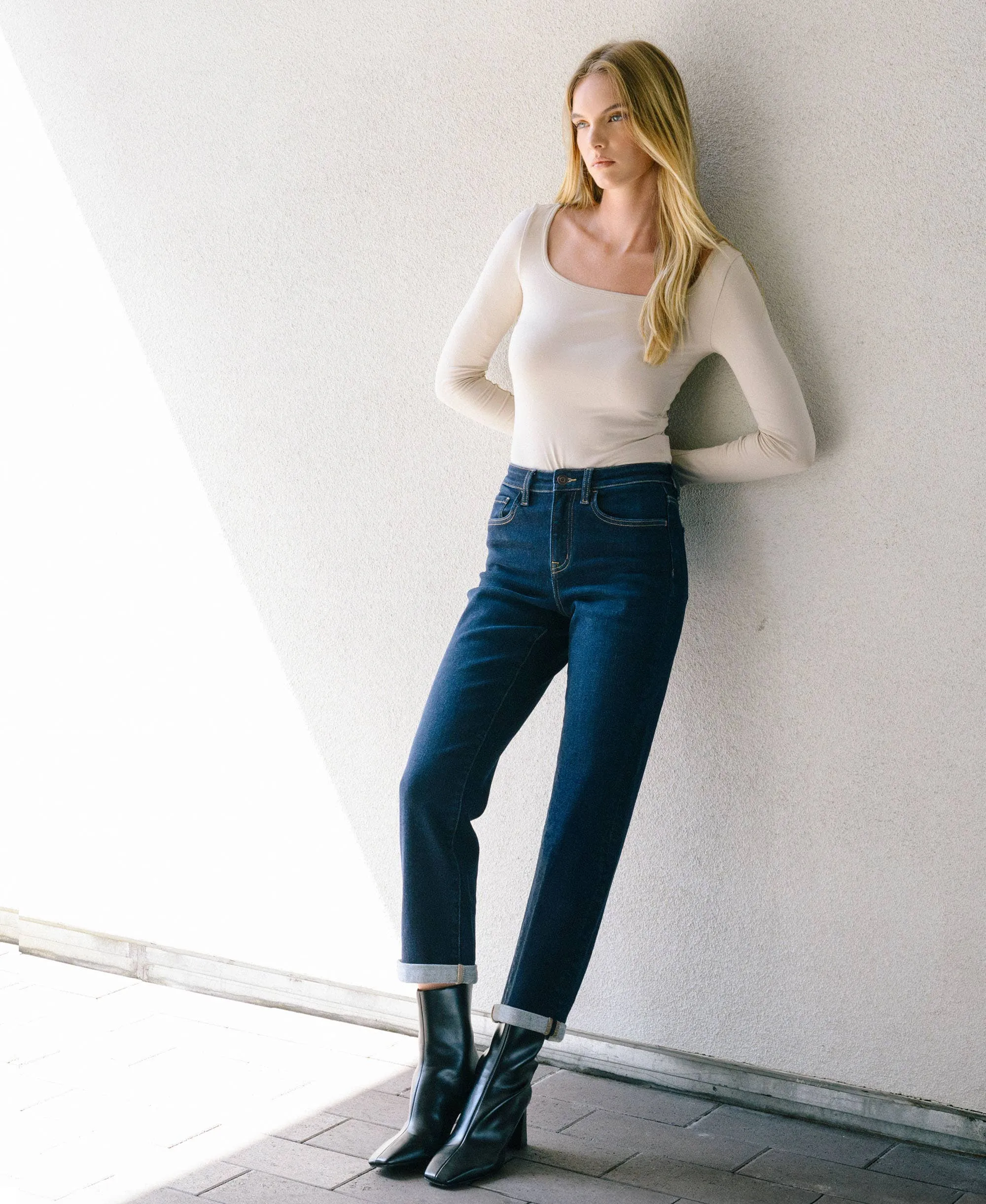 High Rise Cuffed Crop Straight